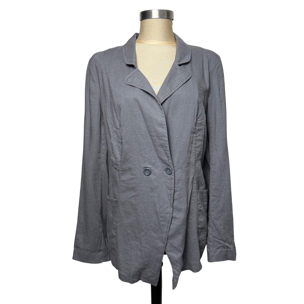 Free People Grey Linen Rayon Blazer Jacket Size Medium Boho Workwear